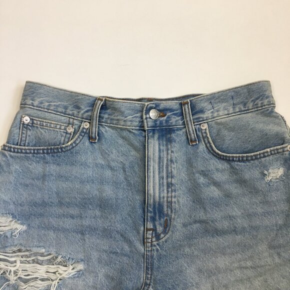 MADEWELL Medium/Light Wash THE MOM JEAN SHORT Distressed Raw Edge Hem Shorts - Picture 5 of 11